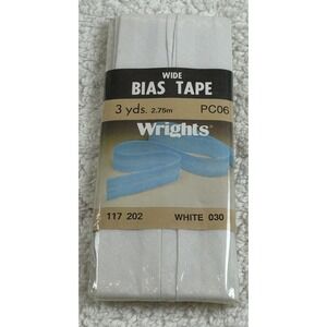 NOS 1986 Wrights Wide Bias Tape WHITE 030 - 117 202 - 3 Yds 1 Pkg Sealed